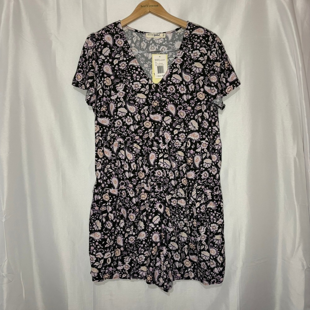 NWT Live To Be Spoiled Purple Paisley Flutter Tier Romper Shorts Large Boutique